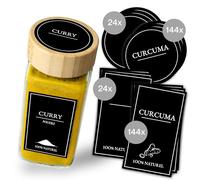 COMFORDER Set di 336 etichette adesive per spezie in francese: 168 rettangolari + 168 rotondi, 24 etichette vergini di ogni forma + pennarello, etichette spezie