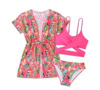 Comforso Costume da Bagno per Ragazze 3 Pezzi Costume da Bagno per Ragazze Costume da Bagno Tankini Set con Copricostume e Bikini per Piscina da Spiaggia Bambina 20-30 kg (Poliestere, Size 12)