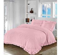 Comfort Collections Santiago - Set copripiumino con design a bordo increspato e arricciato, tinta unita, con federe, colore rosa pallido, misura king, 230 cm x 220 cm circa