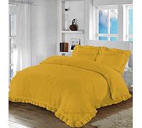 Comfort Collections Santiago - Set di biancheria da letto con volant e federe, tinta unita, motivo senape, 230 x 220 cm circa