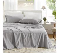Comfort Spaces 100% Cotton Sheet Set Breathable, Lightweight, Soft with 14" Elastic Pocket Fits up to 16" Mattress, All Season Cozy Bedding, Matching Pillow Case, King Grey 4 Piece