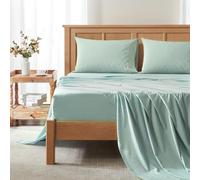 Comfort Spaces Coolmax,Set di lenzuola traspiranti super morbide, resistenti allo sbiadimento, tasca profonda 40.6 cm, elastico tutto intorno, California King, Aqua 4 pezzi