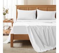 Comfort Spaces Coolmax,Set di lenzuola traspiranti super morbide, resistenti allo sbiadimento, tasca profonda 40.6 cm, elastico tutto intorno, colore bianco, 4 pezzi