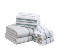 Comfort Spaces Cotton 8 Piece Bath Towel Set Striped Ultra Soft Hotel Quality Quick Dry Absorbent Bathroom Shower Hand Face Washcloths, Multi-Sizes, Zero Twist Aqua 8 Piece