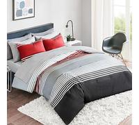 Comfort Spaces Cozy Comforter con set completo di lenzuola con tasca laterale, copertura per tutte le stagioni, federe abbinate, microfibra, Colin rosso/grigio, completo (203 x 228 cm)