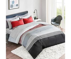 Comfort Spaces Cozy Comforter con set completo di lenzuola con tasca laterale, copertura per tutte le stagioni, federe abbinate, microfibra, Colin rosso/grigio, completo (203 x 228 cm)