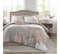 Comfort Spaces Enya,Set di biancheria da letto con motivo floreale moderno, per tutte le stagioni, con federe abbinate, per letto matrimoniale, king size (264.2x228.6 cm), colore: grigio blush/grigio