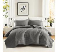 Comfort Spaces Kienna - Set di biancheria da letto con trapuntatura double-face, leggera, morbida, per tutte le stagioni, con fodera abbinata, antracite, copriletto per letto matrimoniale (228,6 x