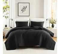 Comfort Spaces Kienna - Set di biancheria da letto con trapuntatura double-face, leggera, morbida, per tutte le stagioni, con fodera coordinata, colore nero, per letto king size (264 x 228 cm), 3