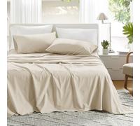 Comfort Spaces Lenzuola in 100% cotone per letto king, traspiranti e ultra morbide, lenzuola in cotone naturalmente fresco, con tasca elastica da 35,6 cm, per materassi fino a 40,6 cm, set di lenzuola