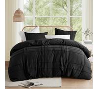 Comfort Spaces Set copripiumino king size, 3 pezzi, per letto king size, con nervature, leggero, extra morbido, in microfibra prelavata, per letto king size, colore: nero