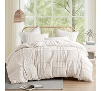 Comfort Spaces Set copripiumino per letto king size, 3 pezzi, con pieghe e nervature, leggero, morbido come il cotone, in microfibra prelavata, per letto king size, king size, colore: panna