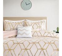 Comfort Spaces Vivian,Set copripiumino ultra morbido per tutte le stagioni, leggero, con stampa geometrica e glam metallizzata, con imbottitura coordinata, colore rosa geometrico, oro
