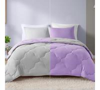 Comfort Spaces Vixie, set copripiumino reversibile, alla moda, casual, con motivo geometrico trapuntato, per tutte le stagioni, biancheria da letto accogliente, federa abbinata, lavanda/grigio, 3