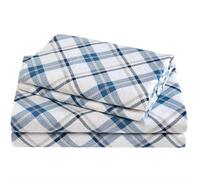 Comfort spazi - Lenzuolo di Flanella di Cotone Set, Plaid Blue, Queen