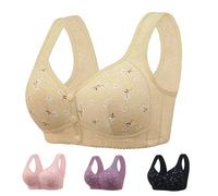 Comfortable & Convenient Front Button Bra, Wireless Push Up Wide Straps Breathable Bra, Daisy Bras for Older Women (Apricot,54)