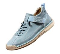 Comfortable Sneakers, Handmade Leather Comfortable Shoes, Unisex Soft Comfort Arch Support Loafers (Lake Blue,34.5)