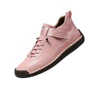 Comfortable Sneakers, Handmade Leather Comfortable Shoes, Unisex Soft Comfort Arch Support Loafers (Pink,32.5)