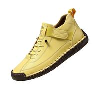 Comfortable Sneakers, Handmade Leather Comfortable Shoes, Unisex Soft Comfort Arch Support Loafers (Yellow,34.5)