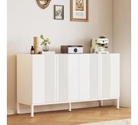 ComfortXL Credenza moderna con linee uniche, 4 porte, porta senza maniglia, per sala da pranzo, soggiorno e cucina (bianco)