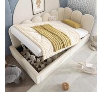 ComfortXL Letto aggiuntivo 90 x 200 cm divano letto in velluto con contenitore idraulico rete in metallo convertibile camera dei bambini, beige senza materasso