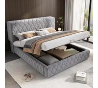 ComfortXL Letto matrimoniale 160 x 200 cm con contenitore letto baule imbottito in velluto letto funzionale con rete idraulica testata del letto imbottito design intrecciato grigio senza materasso per