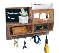 Comfoyar Portachiavi da Parete in Legno, Appendi Chiavi a Muro con Bacheca e Ripiano, Organizzatore per Lettere e Portachiavi con 4 Ganci Doppi per Ingresso, Corridoio, Soggiorno, Design Casa, Marrone