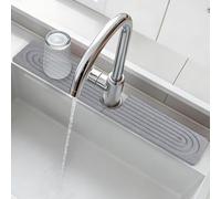 comfoyar Tappetino per Rubinetto in Pietra, Protezione Lavello per Lavello da Cucina Paraspruzzi, Diatomite Tappetino ad Asciugatura Rapida per Ripiano Bagno, Super Assorbente, 60×10cm, Grigio Chiaro