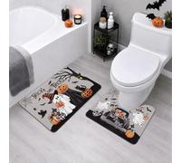 comfoyar Tappeto Bagno Halloween Fantasmi Set 2 con Base Gomma Antiscivolo | Camion Nero e Zucca, Asciugatura Rapida e Assorbente, Tappeti Bagno Lavabile per Toilette Lavanderia, 40x50+40x60cm