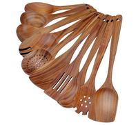 comfoyar Teak Utensili da Cucina Set, 10 Pezzi Cucchiai di Legno per Cucinare Set con Spatola e Ladle, Resistente al Calore Mestoli in Legno per Pan Antiaderente