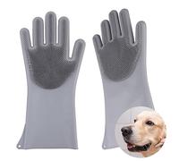 COMFPET Guanti da toelettatura per animali domestici per rimuovere i peli del cane, spazzola per gatti per il lavaggio, il bagno e il massaggio dei cuccioli an, silicone alimentare (grigio)