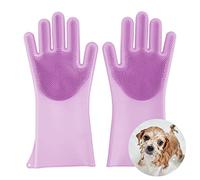 COMFPET Guanti da toelettatura per cani, spazzola per gatti, per il lavaggio e il massaggio dei cuccioli, in silicone alimentare (viola)