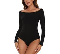 COMFREE Body Body da donna elegante girocollo a maniche lunghe per il tempo libero elegante a maniche lunghe secondo skin (Spalle scoperte Nero, L)