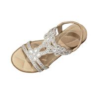 Comfy 2026 Sandali piatti da donna alla moda con strass estivi Boho Western Beach Falt Spring Y2K Comfort Ladies Wedding Work Office, Beige, 36.5 EU