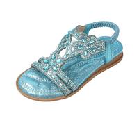 Comfy 2026 Sandali piatti da donna alla moda con strass estivi Boho Western Beach Falt Spring Y2K Comfort Ladies Wedding Work Office, Azzurro, 37 EU
