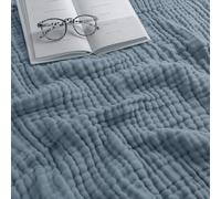 Comfy Cubs Coperta in mussola Queen Size, extra grande, 228,6 x 228,6 cm, 6 strati, in cotone rinfrescante, morbido, traspirante e caldo, coperta per camera da letto, soggiorno, divano (blu pacifico,