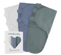 Comfy Cubs Coperta per neonati, coperta fasciante 0-3 mesi, essenziale per neonati, sacco nanna avvolgente, 100% cotone traspirante, per bambino, ragazza, regolabile, confezione da 3 (pietra, blu