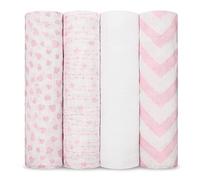 Comfy Cubs Coperte in mussola per neonati, confezione da 4 - 119 x 119 cm, set di coperte in morbido cotone, grandi fasce per neonati - fasciatura auto-lenitiva - rosa