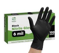 Comfy Package [100 Pezzi Guanti in Nitrile Neri Monouso, Senza Lattice, 6 Mil di Extra Resistenza, Senza Polvere, Resistenti ai Prodotti Chimici, Punta Testurizzata - Taglia Media