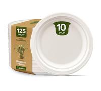 Comfy Package [125 pezzi - 25,5 cm] Piatti monouso 100% compostabili in canna da zucchero - ecologici e resistenti