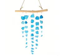 ComfyHarbor Campane a vento per esterni, 46 cm, stile bohémien, campane in vetro con legno naturale per decorazione da cortile (blu mare E)