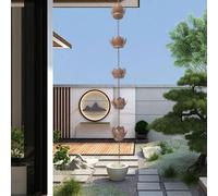 ComfyHarbor Catena in metallo con fiore di loto con coppe a doppio livello, fontana per grondaia, resistente alla ruggine, per esterni, giardino e patio, oro rosa, 120 x 8,5 cm