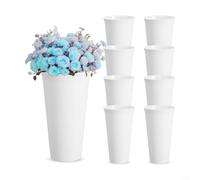 ComfyHarbor Confezione da 8 contenitori decorativi in plastica per fiori, confezione da 8 vasi rotondi bianchi, da collezione, secchi per tavolo, centrotavola, composizione floreale, 24 cm (bianco)