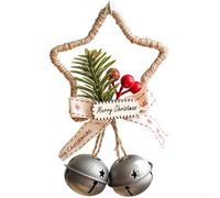 ComfyHarbor Decorazione natalizia a forma di stella, decorazione da appendere alla porta dell'albero, decorazione classica in ferro con fiocco, decorazione natalizia per feste in casa, oro, verde