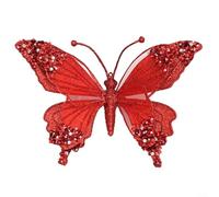 ComfyHarbor Grande ornamento a farfalla con glitter e strass, per albero di Natale, decorazione natalizia in stile europeo, ciondolo leggero in ABS, 24,5 cm, decorazione da appendere (rosso)