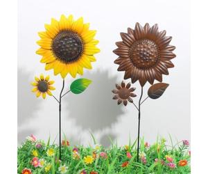 ComfyHarbor Paletto da giardino in metallo a forma di girasole, 58 cm, vivace decorazione 3D per esterni, per prato, aiuole, sentieri, in acciaio, resistente alle intemperie (A)