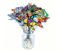 ComfyHarbor Pali da giardino a farfalla simulata 3D, ornamenti in plastica per prato con miscelazione di colori, decorazione impermeabile per aiuole, vasi, 50 pezzi, colori misti, 7 cm/25 cm