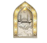ComfyHarbor Ramadan Mubarak, lampada notturna a LED rimovibile fai da te in legno con luce calda per decorazione Eid, luna 3D o sul tetto, decorazione centrotavola per casa, giardino, feste, (B)
