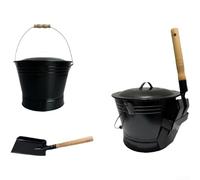 ComfyHarbor Secchio Cenere Fuoco con Coperchio e Pala 24cm | Acciaio galvanizzato, rivestimento nero, alte temperature, per sicuro per camino, lunga durata