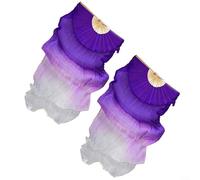 ComfyHarbor Set di 2 ventagli in seta per spettacoli di danza, 180 cm, a doppio strato, per danza del ventre, danza moderna (bianco, rosso, viola)